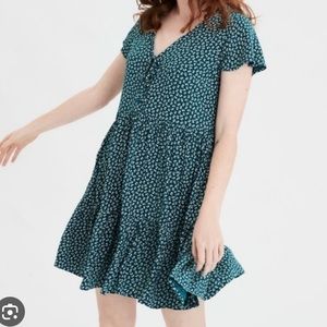 American Eagle - Blue/Green floral babydoll dress!